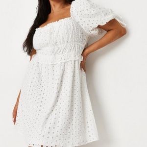 Plus Size White Broderie Ruched Milkmaid Mini Dress